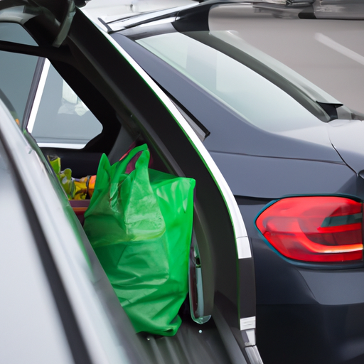 AI focus on groceries in back trunc of a BMW car on parking.png