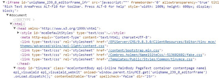 The result: Body tag with custom CSS and head with your context based CSS styles.