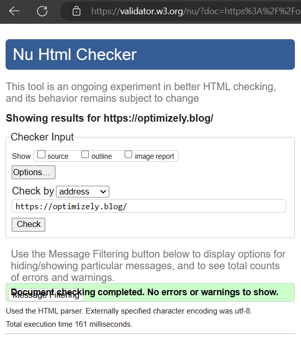 No validation errors HTML checker